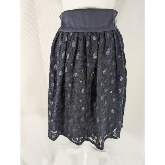 NWT@$278! WORTH! NAVY BLUE SILK W/CIRCULAR EMBROIDERY SEQUIN CENTERS SKIRT! SZ 8 - Picture 2 of 9